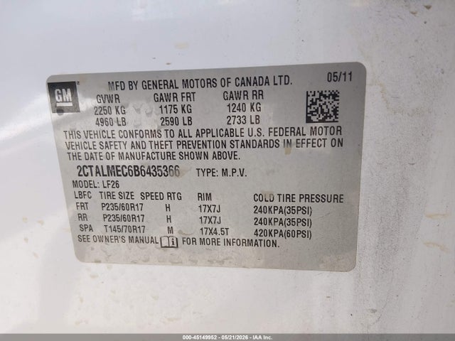 2011 Gmc Terrain Sle-1 მანქანა იყიდება აუქციონზე, vin: 2CTALMEC6B6435366, აუქციონის ნომერი: 45149952