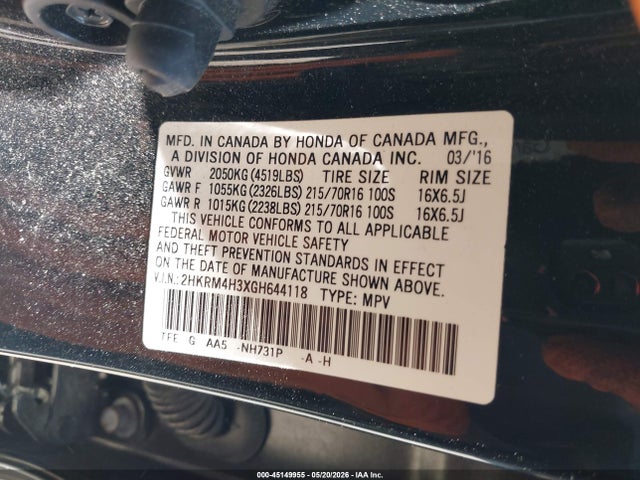2HKRM4H3XGH644118 Honda CR-V LX