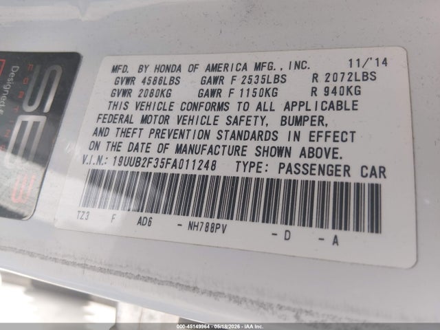 Продаж на аукціоні авто 2015 Acura Tlx V6, vin: 19UUB2F35FA011248, номер лоту: 45149964