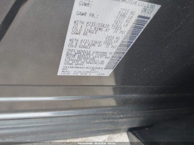 5N1AR2MN4EC626986 Nissan Pathfinder Platinum