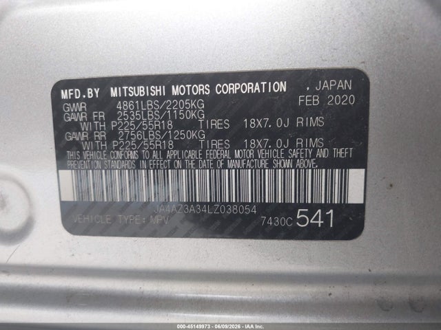 Продажа на аукционе авто 2020 Mitsubishi Outlander Es 2.4 S-awc/le 2.4 S-awc/se 2.4 S-awc/sel 2.4 S-awc/sp 2.4 S-awc, vin: JA4AZ3A34LZ038054, номер лота: 45149973