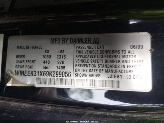 Aukcja sprzedaży 2009 Smart Fortwo Brabus/passion, vin: WMEEK31X69K299056, numer aukcji: 45149980