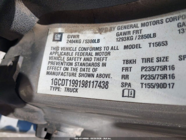 45149986 :رقم المزاد ، 1GCDT199198117438 vin ، 2009 Chevrolet Colorado Work Truck مزاد بيع
