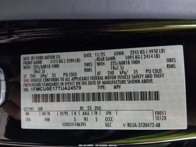 1FMCU0E17TUA24579 Ford Escape Phev