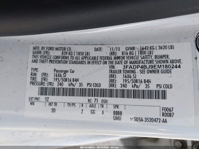 3FADP4BJ9EM180244 Ford FIESTA SE