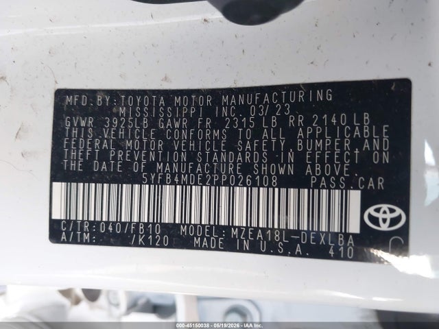 5YFB4MDE2PP026108 Toyota COROLLA LE