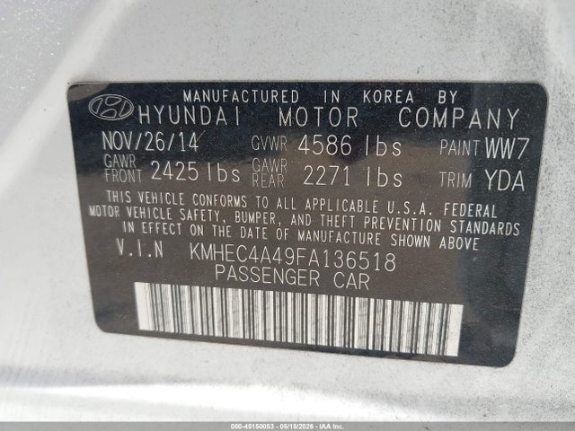 KMHEC4A49FA136518 Hyundai Sonata Hybrid Limited