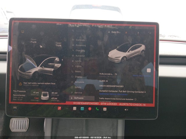 Aukcja sprzedaży 2025 Tesla Model 3 Long Range Rear-wheel Drive/standard Rear-wheel Drive, vin: 5YJ3E1EA6SF040383, numer aukcji: 45150059