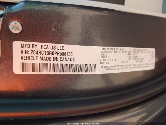 45150061 :رقم المزاد ، 2C4RC1BG6PR586735 vin ، 2023 Chrysler Pacifica Touring L مزاد بيع