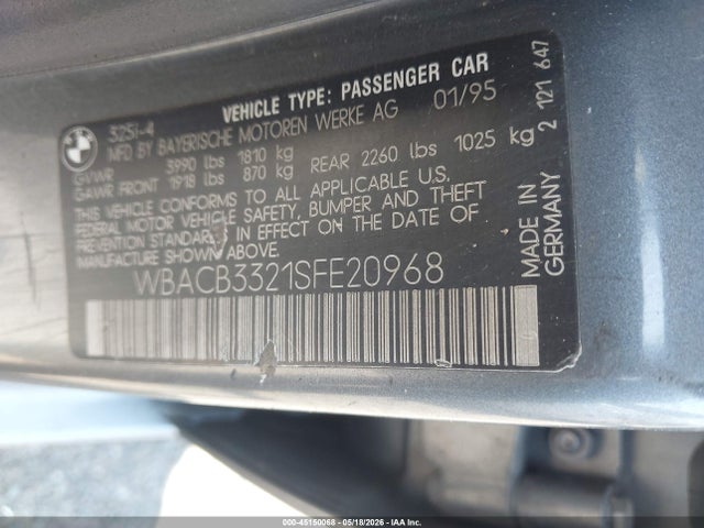 Продаж на аукціоні авто 1995 Bmw 325 I, vin: WBACB3321SFE20968, номер лоту: 45150068