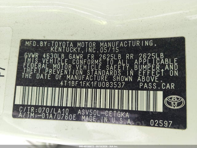 Toyota CAMRY XLE 2015 4T1BF1FK1FU083537 Image 9