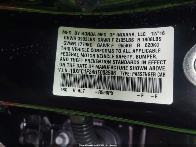 Honda Civic Ex-t 2017 19XFC1F34HE008596 Image 9