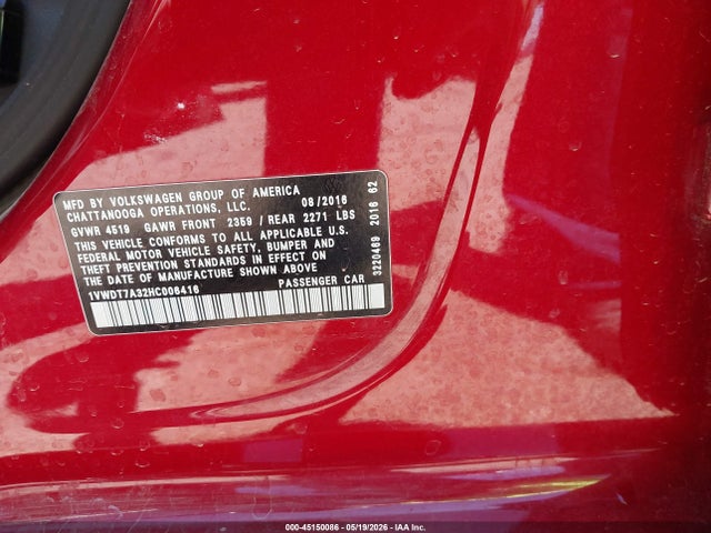 1VWDT7A32HC006416 Volkswagen Passat 1.8t R-line