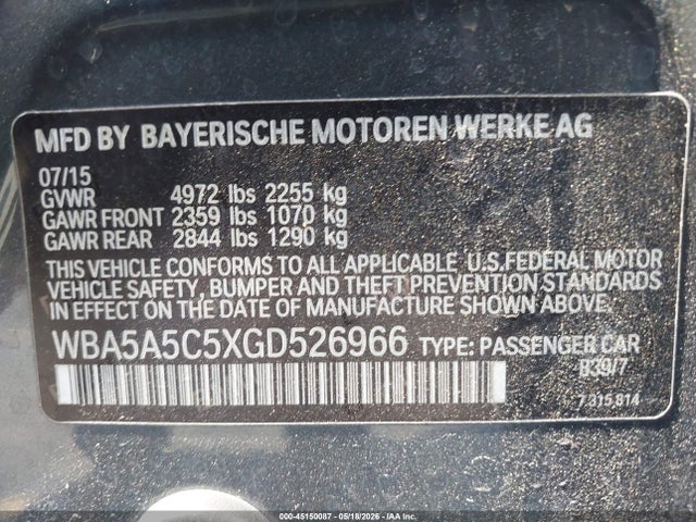 Продаж на аукціоні авто 2016 Bmw 528i, vin: WBA5A5C5XGD526966, номер лоту: 45150087