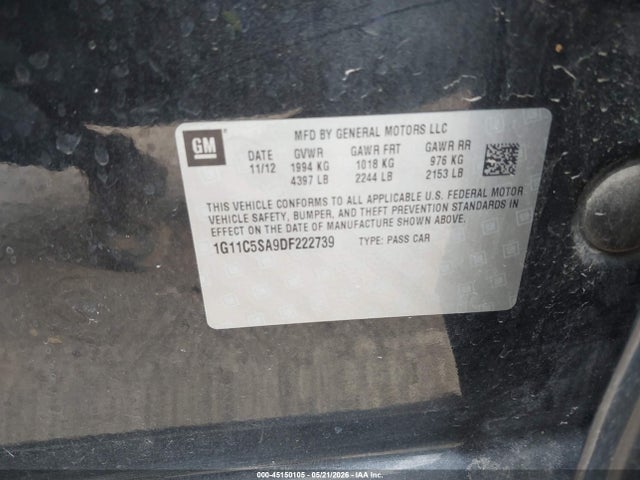 Продаж на аукціоні авто 2013 Chevrolet Malibu 1lt, vin: 1G11C5SA9DF222739, номер лоту: 45150105