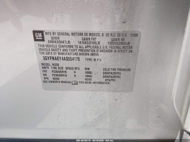 Продажа на аукционе авто 2010 Cadillac Srx Luxury Collection, vin: 3GYFNAEY4AS554176, номер лота: 45150115