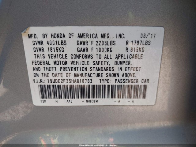 Aukcja sprzedaży 2017 Acura Ilx Acurawatch Plus Package, vin: 19UDE2F35HA016783, numer aukcji: 45150118