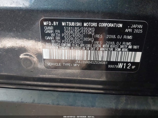 Продаж на аукціоні авто 2025 Mitsubishi Outlander Se 2.5 2wd, vin: JA4J3VA84SZ034061, номер лоту: 45150122