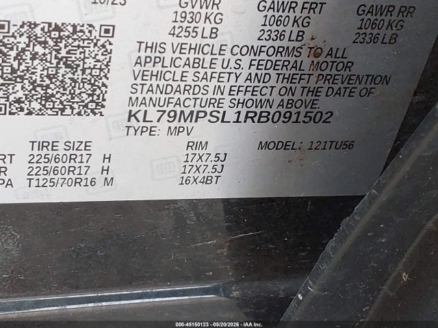 Aukcja sprzedaży 2024 Chevrolet Trailblazer Fwd Lt, vin: KL79MPSL1RB091502, numer aukcji: 45150123