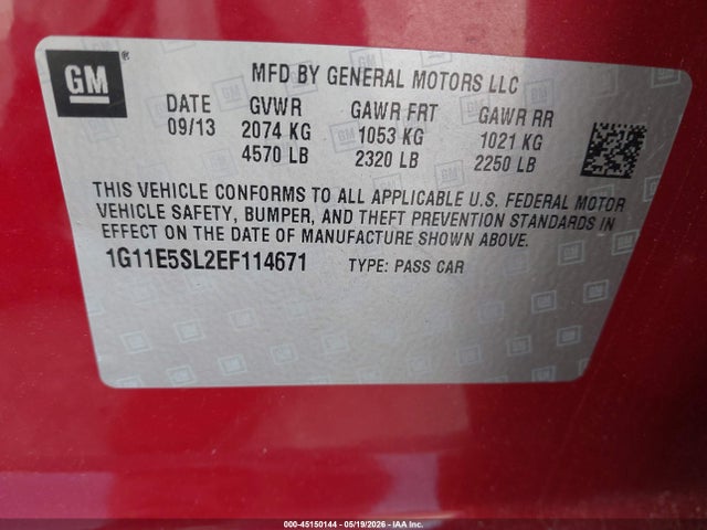 Aukcja sprzedaży 2014 Chevrolet Malibu 2lt, vin: 1G11E5SL2EF114671, numer aukcji: 45150144