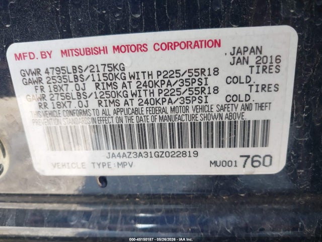 Продаж на аукціоні авто 2016 Mitsubishi Outlander Sel, vin: JA4AZ3A31GZ022819, номер лоту: 45150187