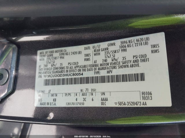 Продажа на аукционе авто 2017 Ford Escape Se, vin: 1FMCU0GD3HUC80054, номер лота: 45150190