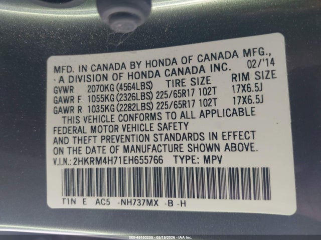 Honda Cr-v Ex-l 2014 2HKRM4H71EH655766 Image 9