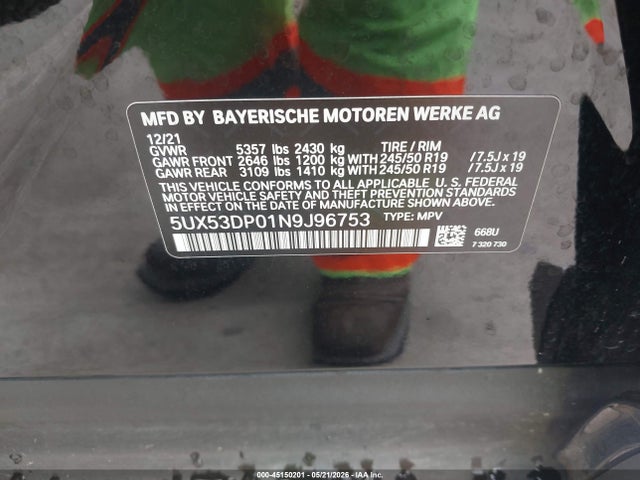 BMW X3 Xdrive30i 2022 5UX53DP01N9J96753 Image 9