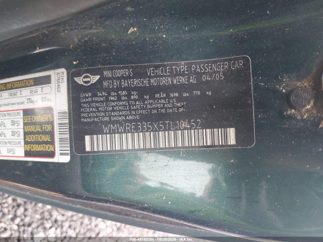 Продаж на аукціоні авто 2005 Mini Cooper S, vin: WMWRE335X5TL10452, номер лоту: 45150204