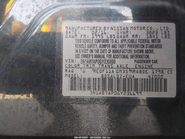 Продаж на аукціоні авто 2016 Nissan Sentra Sv, vin: 3N1AB7AP0GY236699, номер лоту: 45150207