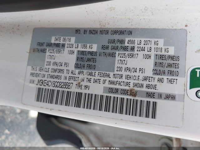 Aukcja sprzedaży 2016 Mazda Cx-5 Touring, vin: JM3KE4CY8G0828687, numer aukcji: 45150209