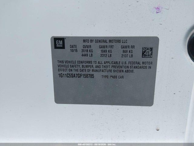 Продажа на аукционе авто 2016 Chevrolet Malibu Limited Lt, vin: 1G11C5SA7GF158785, номер лота: 45150213