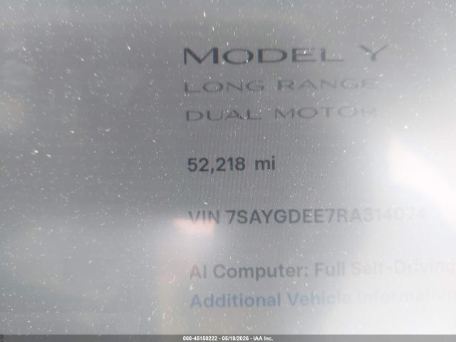 2024 Tesla Model Y Long Range Dual Motor All-wheel Drive მანქანა იყიდება აუქციონზე, vin: 7SAYGDEE7RA314074, აუქციონის ნომერი: 45150222