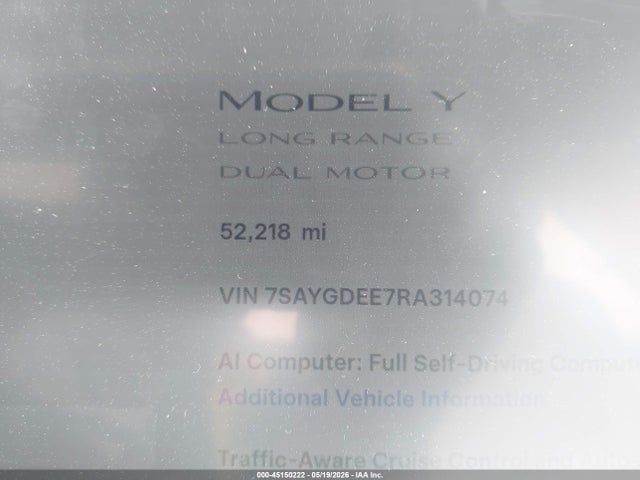 2024 Tesla Model Y Long Range Dual Motor All-wheel Drive მანქანა იყიდება აუქციონზე, vin: 7SAYGDEE7RA314074, აუქციონის ნომერი: 45150222