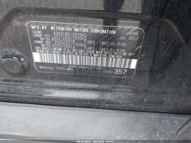 Продаж на аукціоні авто 2017 Mitsubishi Outlander Sport 2.4 Se, vin: JA4AP3AW5HZ071040, номер лоту: 45150231