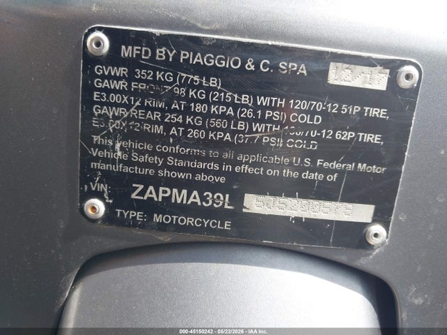Продажа на аукционе авто 2018 Vespa Gts/sei Giorni, vin: ZAPMA39L5J5200579, номер лота: 45150242