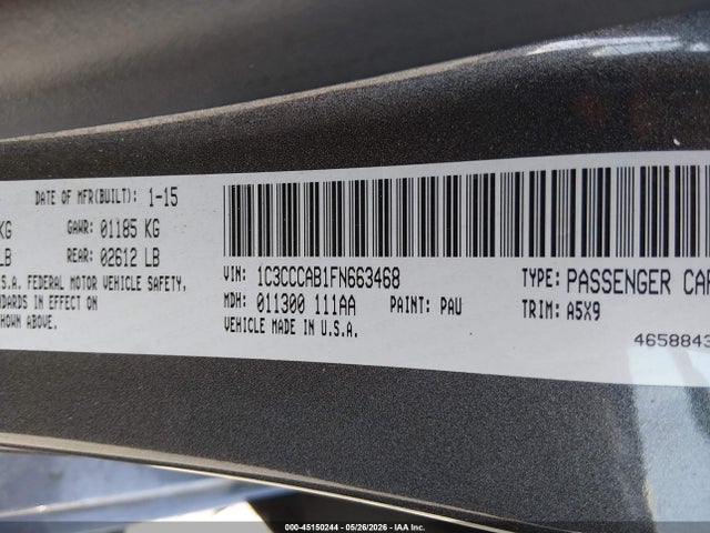 Aukcja sprzedaży 2015 Chrysler 200 Limited, vin: 1C3CCCAB1FN663468, numer aukcji: 45150244