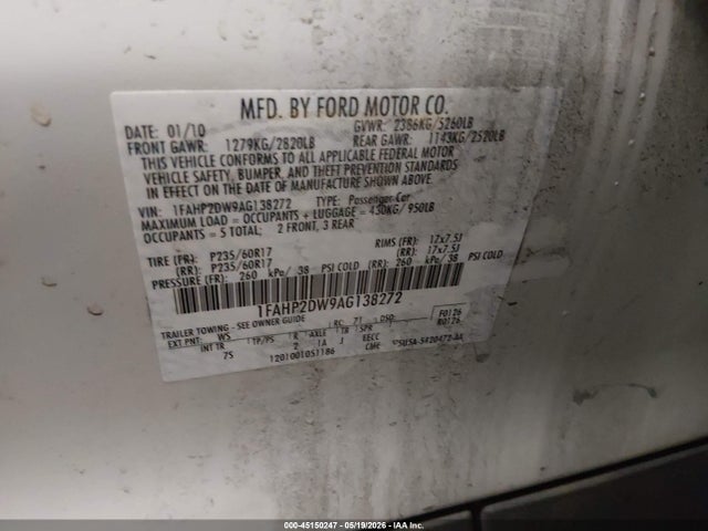 Продажа на аукционе авто 2010 Ford Taurus Se, vin: 1FAHP2DW9AG138272, номер лота: 45150247