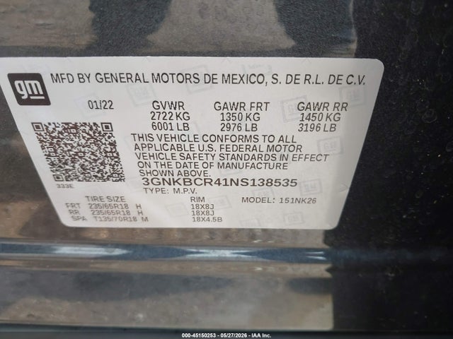 Auction sale of the 2022 Chevrolet Blazer Fwd 2lt, vin: 3GNKBCR41NS138535, lot number: 45150253