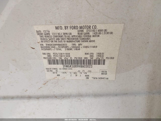 Aukcja sprzedaży 2017 Ford Flex Limited, vin: 2FMGK5D89HBA03023, numer aukcji: 45150254