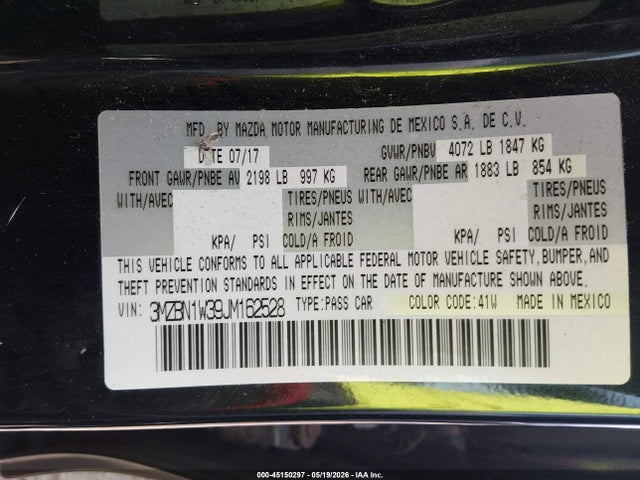 45150297 :رقم المزاد ، 3MZBN1W39JM162528 vin ، 2018 Mazda Mazda3 Grand Touring مزاد بيع