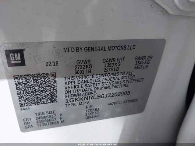 Продажа на аукционе авто 2018 Gmc Acadia Sle-1, vin: 1GKKNRLS6JZ202905, номер лота: 45150304