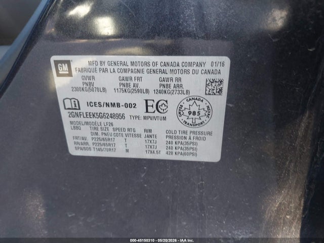 Chevrolet EQUINOX LS 2016 2GNFLEEK5G6248956 Image 9