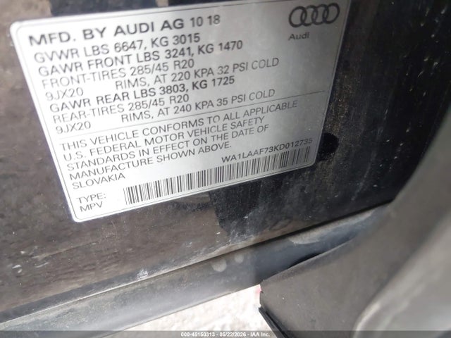 Aukcja sprzedaży 2019 Audi Q7 55 Premium/55 Se Premium, vin: WA1LAAF73KD012735, numer aukcji: 45150313