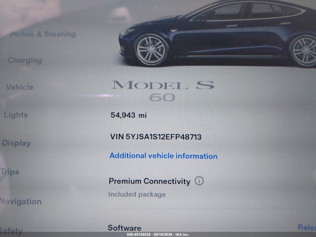 2014 Tesla Model S მანქანა იყიდება აუქციონზე, vin: 5YJSA1S12EFP48713, აუქციონის ნომერი: 45150328