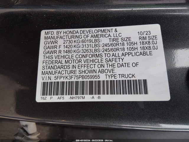 Honda Ridgeline Rtl-e 2023 5FPYK3F75PB059955 Image 9