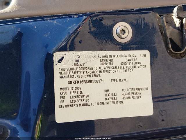 Aukcja sprzedaży 1997 Gmc Suburban 1500 Slt Cmi, vin: 3GKFK16R3VG506171, numer aukcji: 45150349
