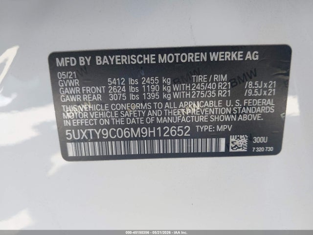 Продаж на аукціоні авто 2021 Bmw X3 M40i, vin: 5UXTY9C06M9H12652, номер лоту: 45150356