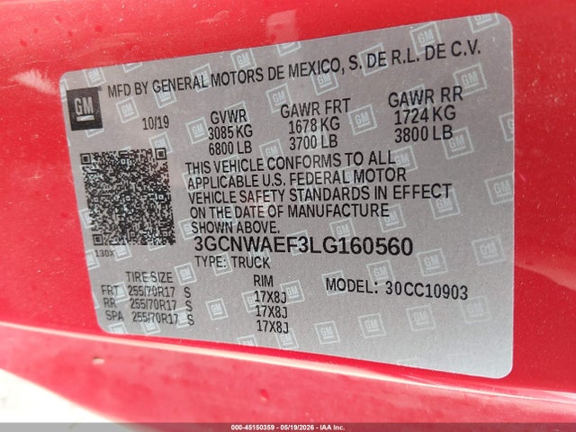 3GCNWAEF3LG160560 Chevrolet Silverado 1500 2wd Long Bed Wt
