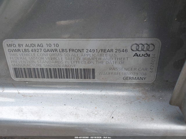 Продаж на аукціоні авто 2011 Audi A4 2.0t Premium, vin: WAUFFAFL1BN029106, номер лоту: 45150360
